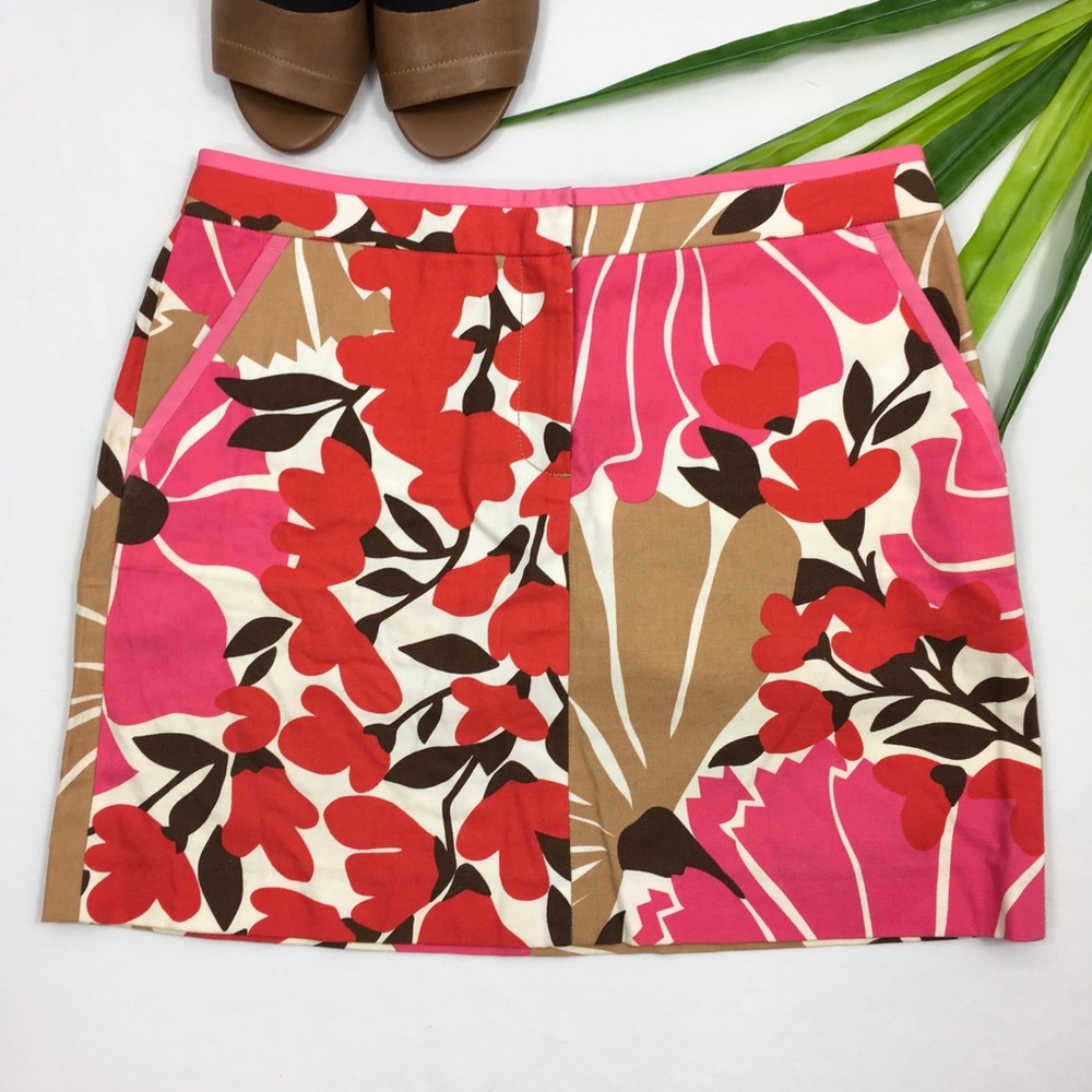 J. Crew | Pink Red Brown Mini Skirt Pockets - Picture 1 of 3